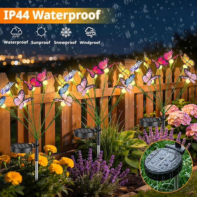 Solar Butterfly Lights Outdoor, 2 Pack 16 LED Solar Garden Lights Waterproof, 2 Modes Solar Powered Outdoor Light for Outside Patio Pathway Yard Lawns Landscape Party Decorations