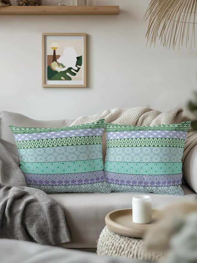 Waterproof Outdoor Pillow 1 Pack Turquoise Bohemian Decorative Throw Pillows Cover & Insert 16x16 Inch Pillowcase Boho Style Floral Leaves Geometric Pillows for Couch Sofa Bed Patio Furniture