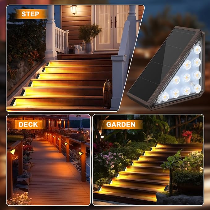 AUDLES 6 Pack Solar Stair Lights Outdoor Stair Lights with Waterproof IP67 LED Solar Light for Outside Light Decor for Deck, Front Step, Front Porch, Patio, Garden and Backyard (Brown)