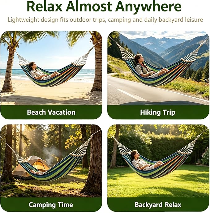 Hammock Replacement for Stand (Blue, 1 Person, Anti-ROLL Design) | Hammock Without Stand, Rope Hammocks for Outdoor Travel Portable Lightweight Hammocks with Tree Straps and Storage Bag