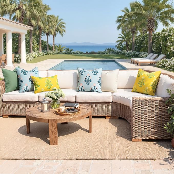 MIULEE Floral Outdoor Lumbar Pillow Covers with Inserts 12x20 Blue Pink | Set of 2 Waterproof Decorative Throw Pillows with Piping,Vintage Fade Resistant, Patio Furniture Summer Garden Couch Sofa