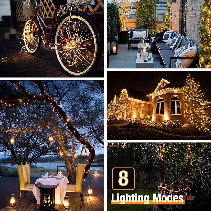 8 Pack Solar String Lights Outdoor, 640LED 264FT Waterproof 8 Modes Copper Wire Solar Twinkle Lights for Outside Garden Patio Tree Christmas Wedding Party Decor