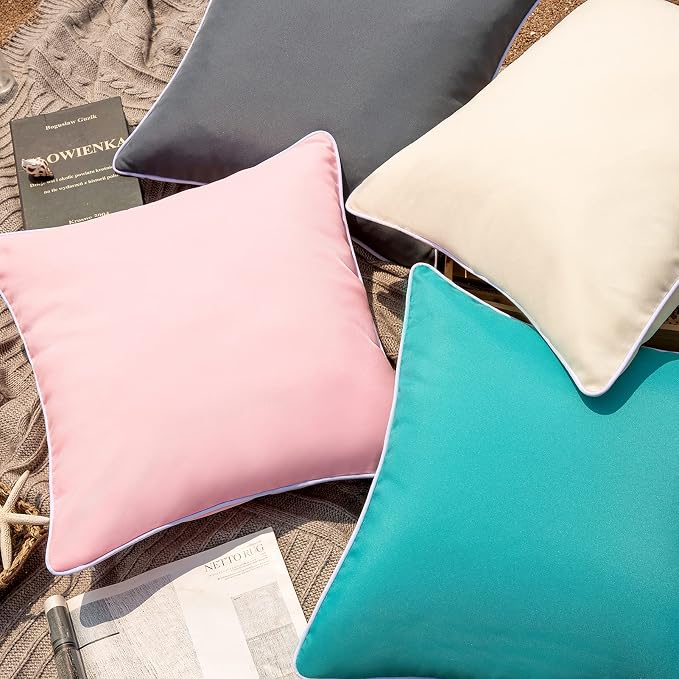 Phantoscope Pack of 2 Outdoor Waterproof Solid Throw Decorative Pillow Cover Decorative Square Outdoor Pillows Cushion Case Patio Pillows for Couch Tent (18''x18'', Cream Cheese)