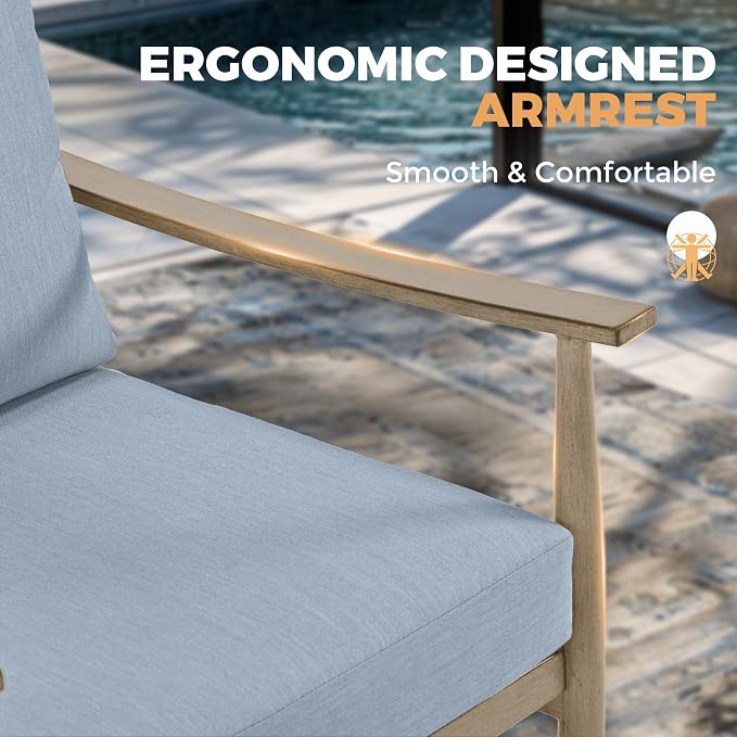 HAPPATIO Patio Outdoor Furniture Set - 6 Pieces Aluminum Outdoor Conversation Set with 1 Cushioned Loveseat, 2 Armchairs, 1 Coffee Table, and 2 Ottomans for Yard, Porch, and Deck (Brown)