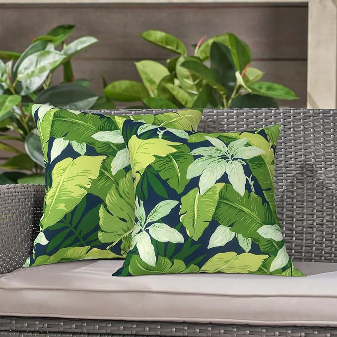LVTXIII Outdoor Throw Pillows 16x16 Inch, Set of 2 Square Decorative Pillows with Inserts for Patio Furniture, Porch Chair, Garden Sofa, Jungle Leaves