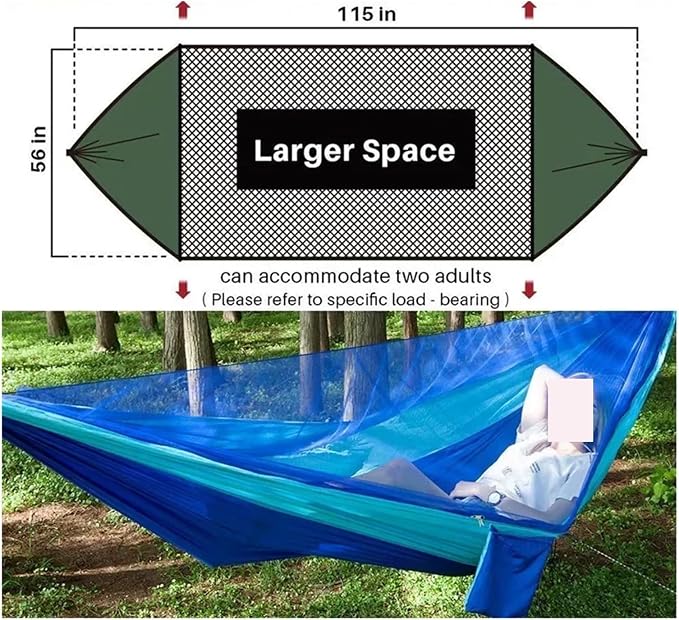 Hammocks, Camping Hammock with Mosquito Net Portable Parachute Strap Double Travel Hammock,Outdoor Backpacking Hammock Swing Chair,for Outside(Dark Green)