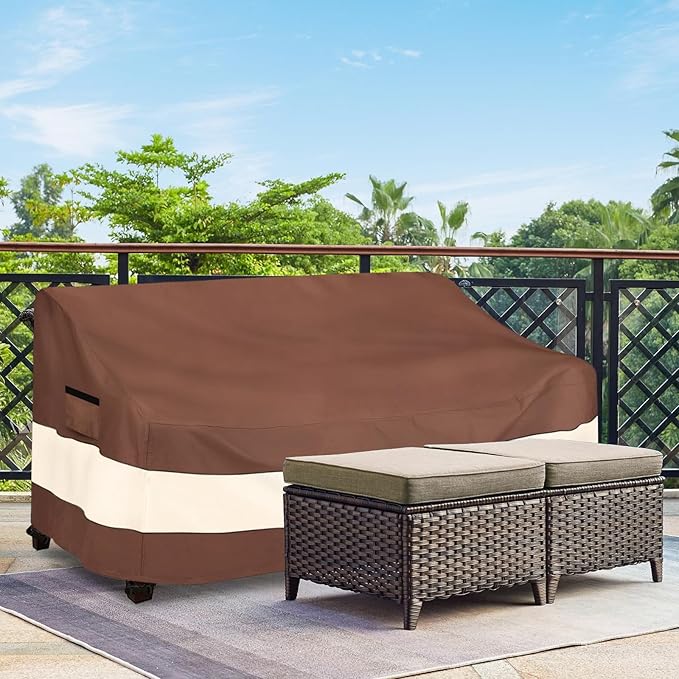 3-Seater Patio Sofa Covers, Outdoor Couch Cover Fits up to 79" W x 38" D x 35" H, Heavy Duty Waterproof Patio Furniture Covers,Brown