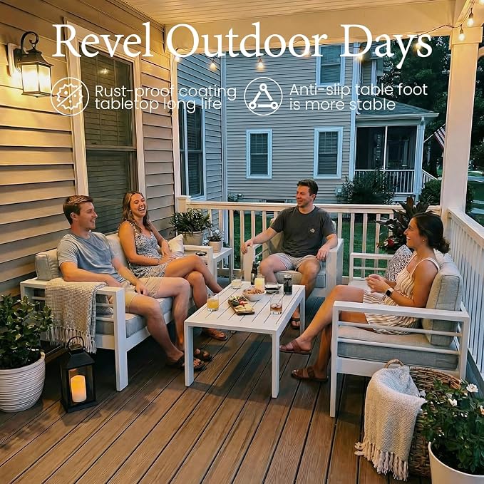 LayinSun Outdoor Aluminum Furniture Set, 4 Pieces Patio Sectional Conversation Chat Sofa Modern Seating Set with Coffee Table