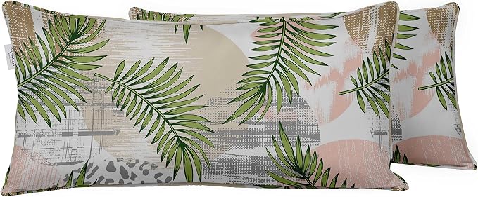 Indoor/Outdoor Polyester Fabric Lumbar Pillow Cover, All-Weather Waterproof Rectangular Cushion Case for Patio Furniture, 12 x 18 Set of 2 - Tropical-29