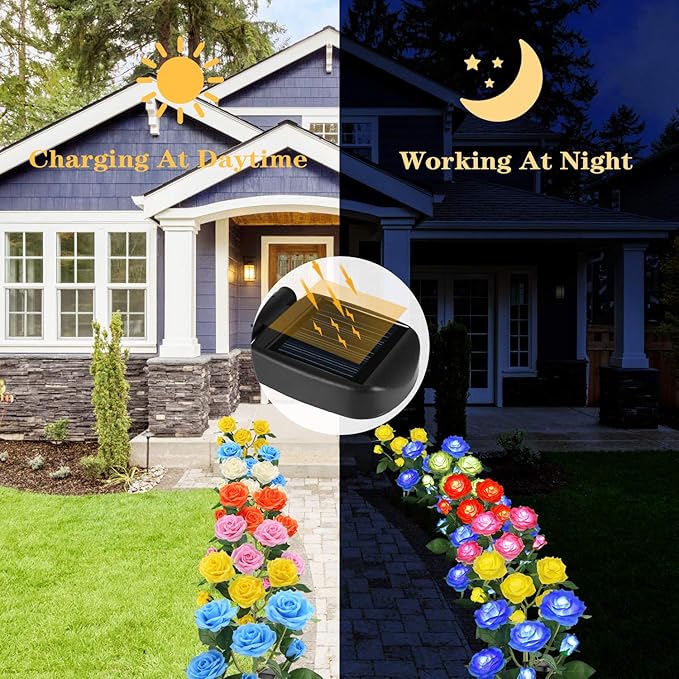 TYNLED Outdoor Solar Garden Stake Lights,Upgraded LED Solar Powered Light with 6 Rose Flowers, Waterproof Solar Decorative Lights for Patio Pathway Courtyard Garden Lawn