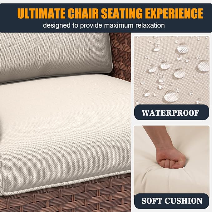 5 Pieces Outdoor Wicker Patio Swivel Rocking Chairs, All Weather Wicker Conversation Set with Side Table