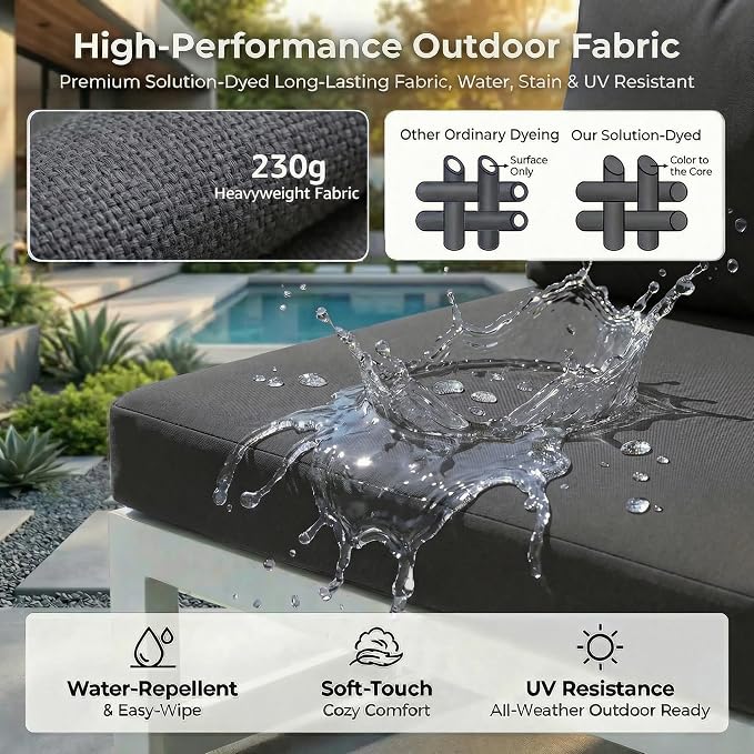 RADIATA 9 Piece Modern Aluminum Patio Furniture Set with Fire Pit Table, 500 lbs Heavy Duty Outdoor Sectional Sofa, 29" Deep Wide Oversized Seating Conversation Couch for Garden Exterior, Dark Gray