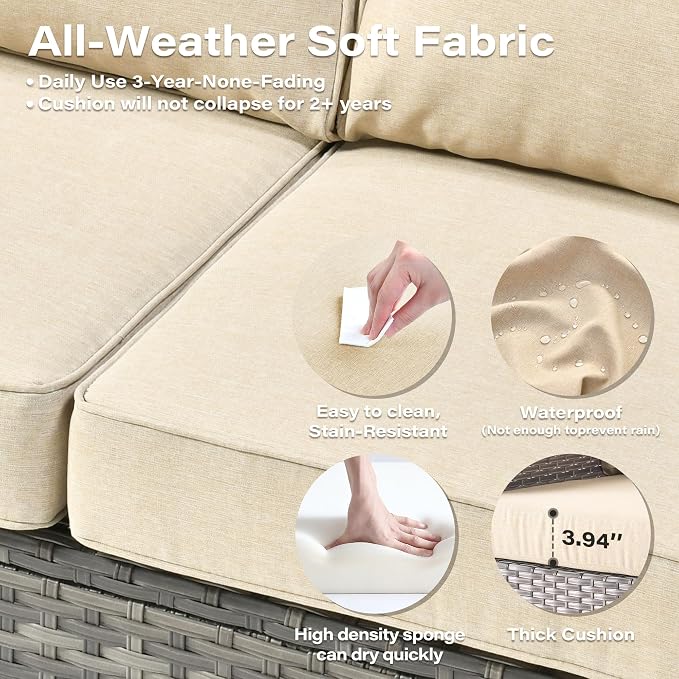 8 Pieces Patio Conversation Sets,Patio Furniture Set with Swivel Rocking Chairs,Coffee Table, Side Table, All Weather Rattan Wicker Outdoor Sectional Furniture Set for Porch Balcony Backyard Beige