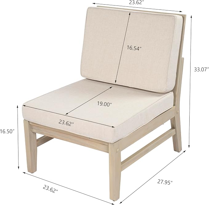 Christopher Knight Home Lila Acacia Wood Outdoor Patio Furniture Set for 6, Patio Conversation Set with 4-Seater Sofa + 2 Club Chairs and Coffee Table, Patio Sofa Set with Cushions, Light White+Sand