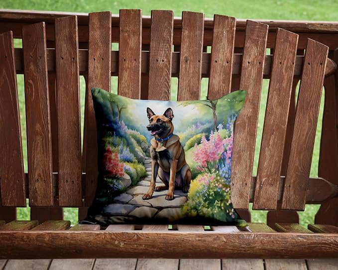 Caroline's Treasures Belgian Malinois Spring Garden Throw Pillow Machine Washable, Indoor Outdoor Decorative Pillow for Couch, Bed or Patio, 14Hx14W