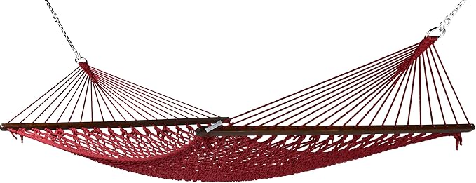 Jumbo Caribbean Rope Hammock and Metal Tri Beam Stand Mocha (Red)
