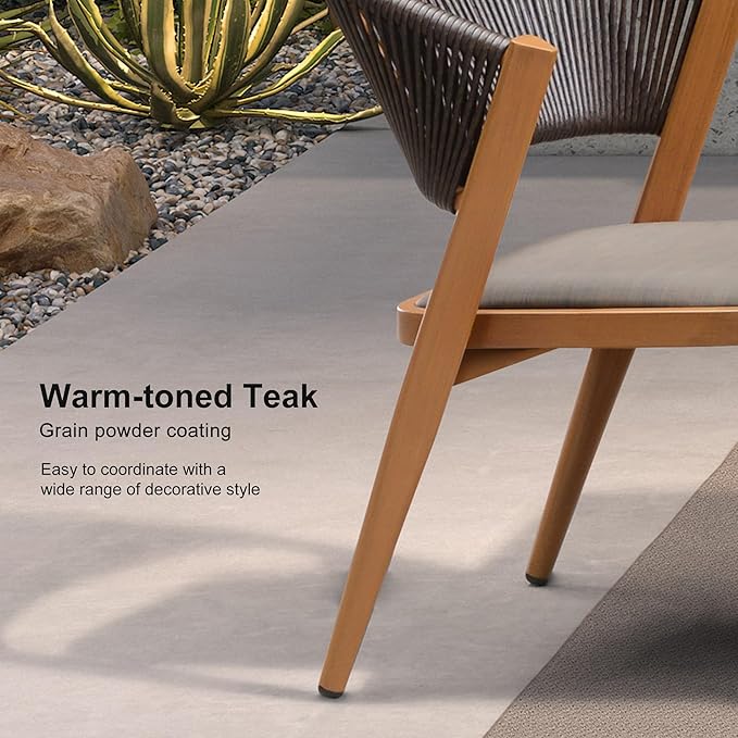 PURPLE LEAF 8-Piece Patio Dining Set Outdoor Furniture Rectangular Table and Chairs Set with Aluminum Frame and Teak-Finish for Garden Deck Backyard Kitchen Deep Teak Outdoor Set with Counter Stools