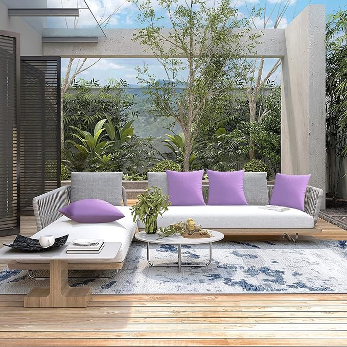 VAKADO Outdoor Waterproof Throw Pillow Covers 20X20 Set of 2 Decorative Purple Patio Furniture Cushion Cases Outside Decor for Couch Garden Bench Porch