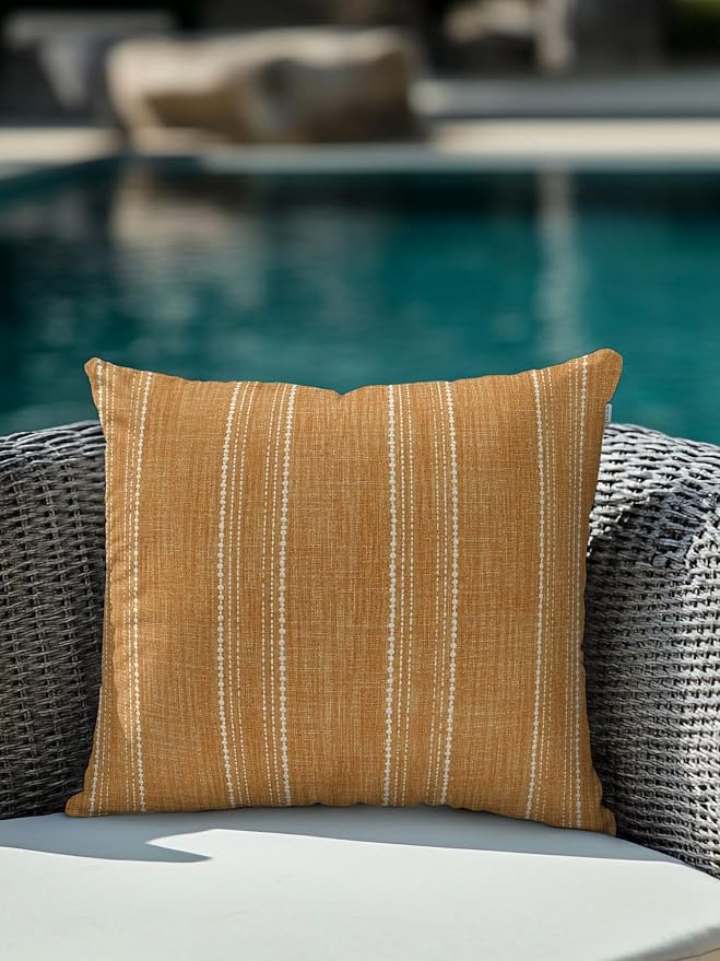 Waterproof Outdoor Pillow 1 Pack Orange Linen Stripes Decorative Throw Pillows Cover & Insert 18x18 Inch Pillowcase Parallel Vertical Lines Pillows for Couch Sofa Bed Patio Furniture Indoor Outdoor