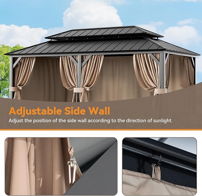 Covered Outdoor Gazebo Curtain Replacement Universal 6-Panel Sidewalls 12' x 24', Outdoor Gazebo Privacy Curtains with Zipper, Replacement for Outdoor, Patio Canopy, Garden and Backyard (Curtain Only)