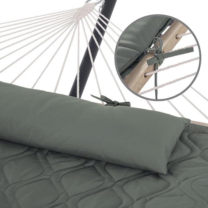 SUNCREAT Patio Portable Hammock with Stand, Carrying Bag, Outdoor Double Hammock with Stand Included, Gray Green Drops