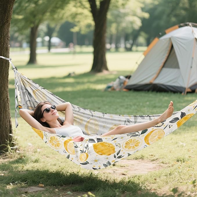 Camping Hammock Outdoor Hammocks for Outside Lemons Flowers Butterfly Beach Trees Portable Lightweight with Pockets Tree Straps Indoor