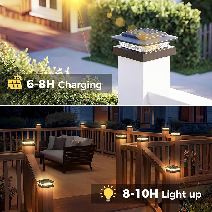 kolpop 4x4 Solar Post Cap Lights Outdoor 12Pack- 3 Color Temperatures& 2 Level Brightness, IP65 Waterproof, 16 LED Black Fence Deck Post Light Solar Powered Only for 4×4/3.5×3.5 Wood/Vinyl Posts
