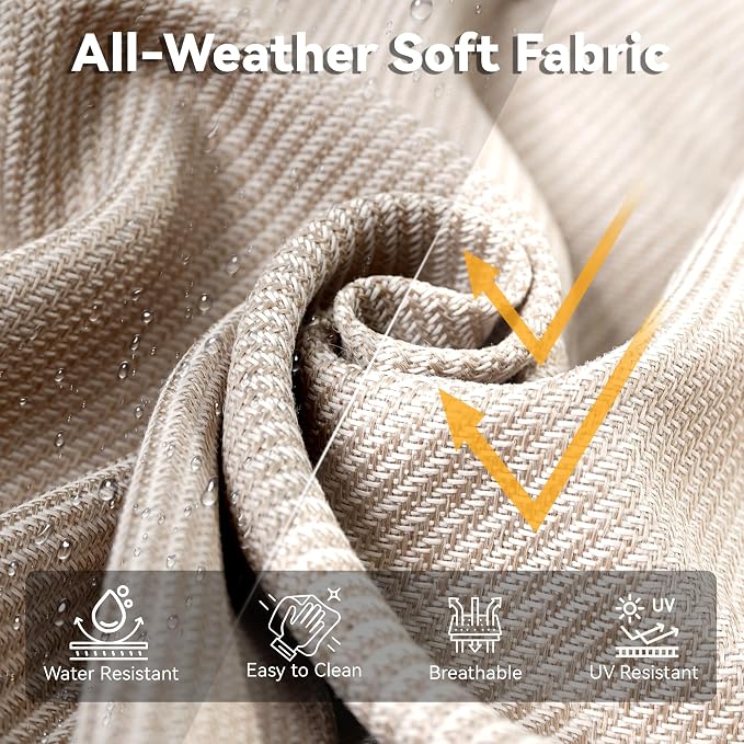 7 PCS Patio Furniture Set, Outdoor Wicker Sofa & 4 Swivel Rocking Chairs with 2 Ottomans, 4-Inch Thick Olefin Cushions, 300 lbs Capacity Rattan Conversation Set for Porch, Beige