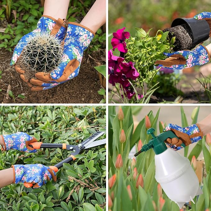 Trifabricy Gardening Gloves for Women, Breathable Leather Garden Gloves with Grip, Thorn-Proof Puncture-Resistant Work Gloves