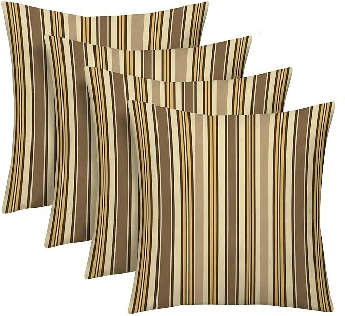 RSH DECOR: Sunbrella Square Throw Pillows Set of 4 | 24" x 24" | Water and Fade-Resistant Performance Fabric | Outdoor Pillow Covers with Down-Alternative Inserts | Made in USA (Anthony Praline)