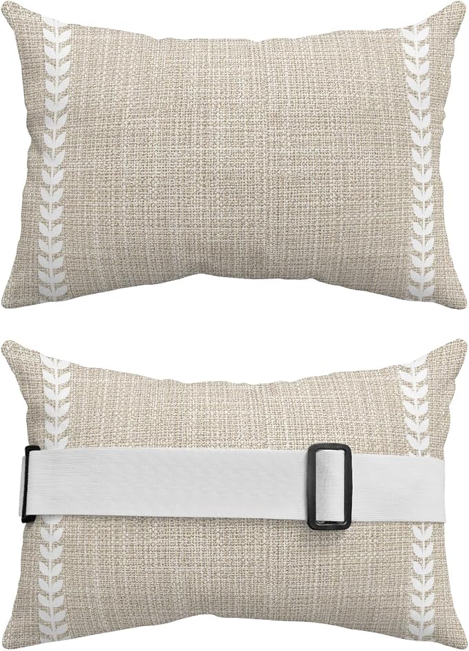 Modern Minimalist Outdoor Lumbar Pillows 11x16 Set of 2, Country Farmhouse Simple Stripes Art Beige Waterproof Throw Pillow Covers with Insert, Decorative Pillowcase Cushion for Couch Sofa Bed