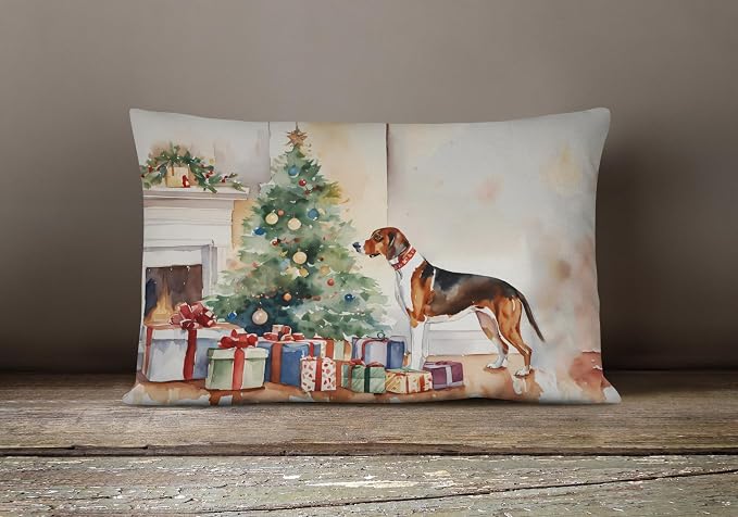 Caroline's Treasures DAC2594PW1216 American English Coonhound Cozy Christmas Throw Pillow Machine Washable, Indoor Outdoor Decorative Pillow for Couch, Bed or Patio, 12HX16W