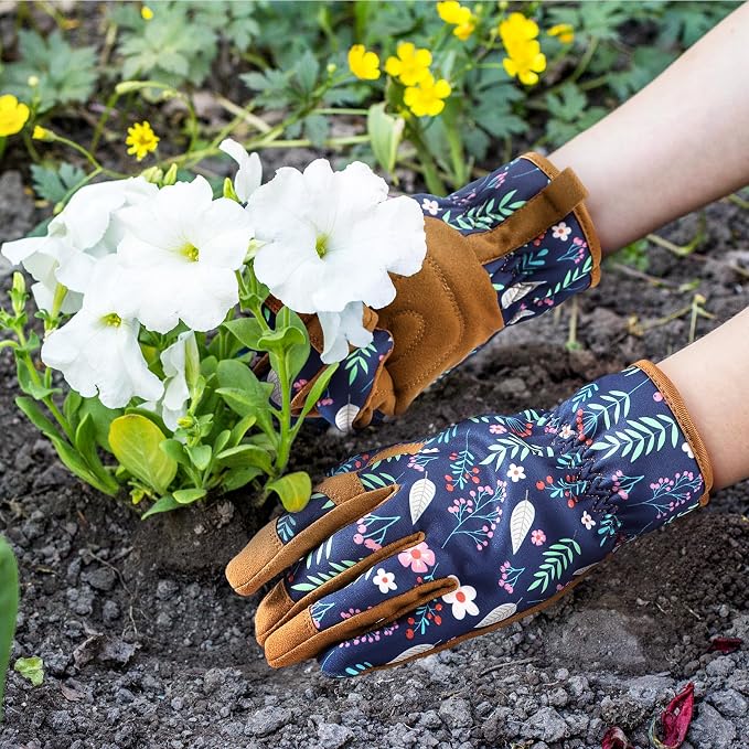 Pleneal Gardening Gloves for Women, Garden Gloves Protective Working Gloves | Abrasion Resistant, Double-Layer Padded Palm, Breathable & Sweat-Absorbent Back, Elastic Wrist Closure, Flexible & Ergonomic