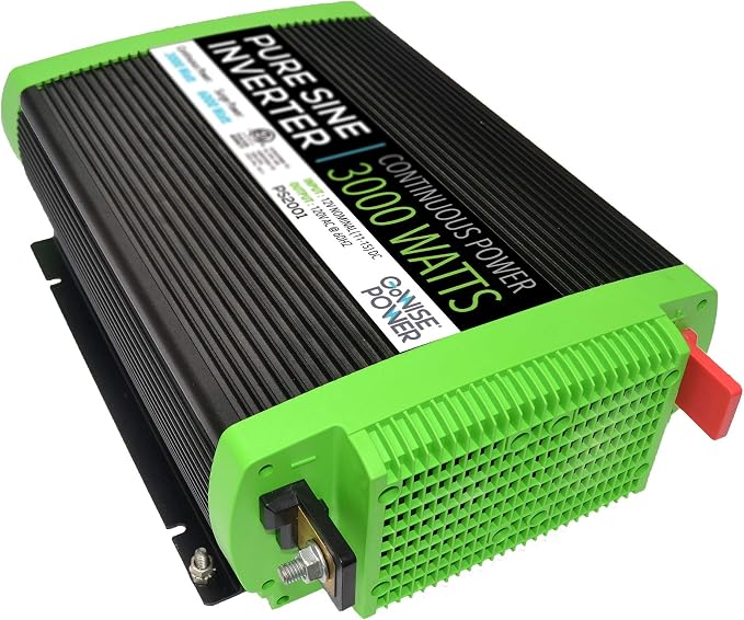 GoWISE Power 3000W Continuous 6000W Surge Peak Power Pure Sine Wave Inverter w/Digital LCD Display, Black/Green (PS2001)