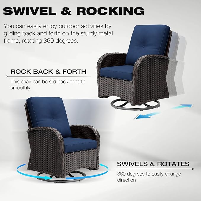 Joyside Wicker Patio Furniture Set, 10 Piece Outdoor Furniture Set with Thickened Cushions, High Back, Deep Seating, Wide Armrest, Outdoor Swivel Rocker Chairs for Porch, Deck