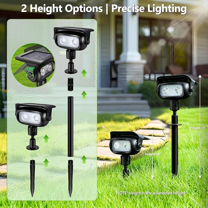 Brizled Solar Spot Light Outdoor Landscape Lighting RGB Color Spotlight | 360° Rotation Head; 9 Color & 11 Mode; IP65 Waterproof; Adjustable Height; Stake or Wall Mounted for Yard Tree Garden Pathway