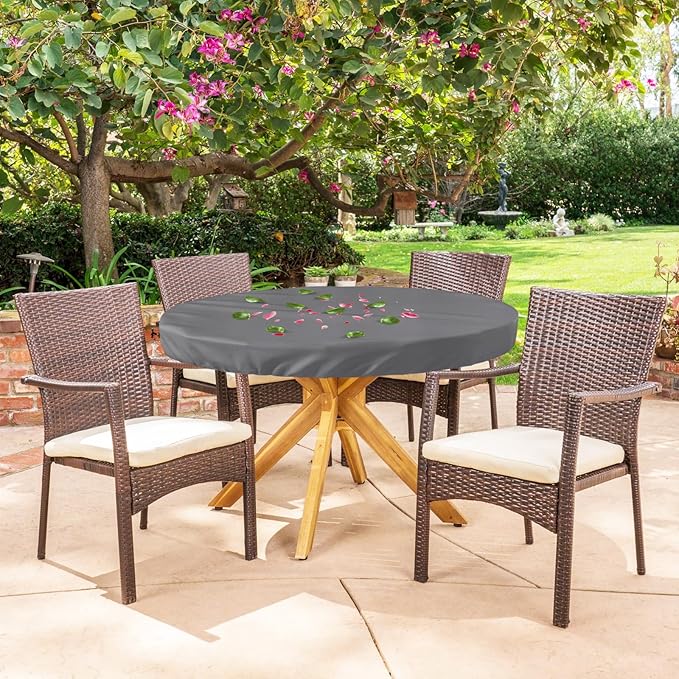 Outdoor Round Table Cover Waterproof UV-Resistant for 32 Inch Diameter Patio Tables - Heavy Duty Weatherproof Table Top Protector with Elastic Hem (Grey)