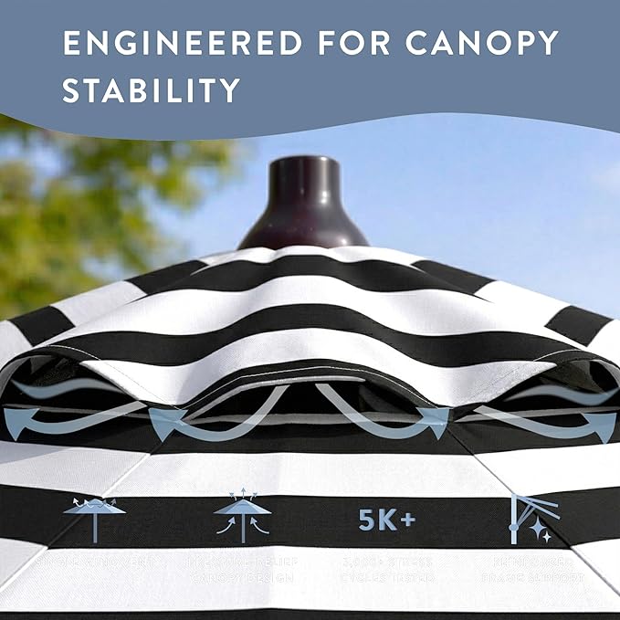 California Umbrella 12-Year Protection 7.5-Ft Outdoor Patio Umbrella, Sunbrella Fade-Resistant Fabric, Auto-Tilt, Heavy Duty Aluminum Frame, 8 Reinforced Ribs for Pool or Deck, Bronze Pole, Cabana Classic