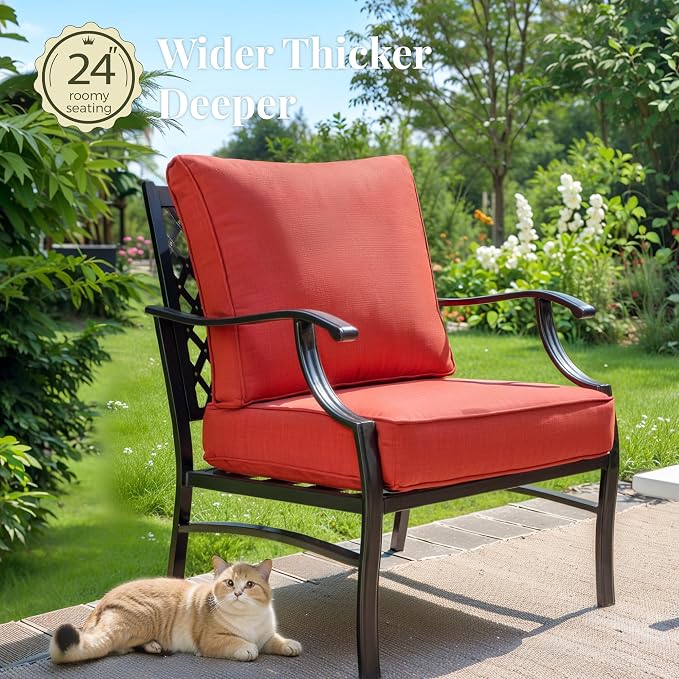 MIXPATIO Patio Furniture Set 4 pcs, Metal Outdoor Patio Furniture, 3-Seat Sofa, 2 Single Chairs, Coffee Table and 5.75" Extra Thick Cushion, Conversation Set for Backyard Deck, Red