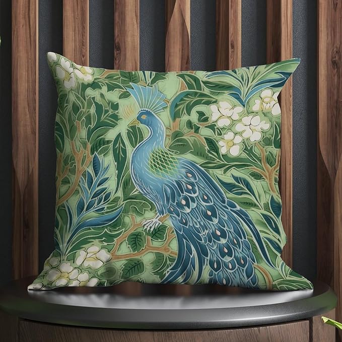 Aqua and Green Chinoiserie Pillow Cover Green Peacock Animal Asian Pillowcase 26x26 INFarmhouse Accent Modern Decorative Pillow Covers for Patio Furniture Tent Garden