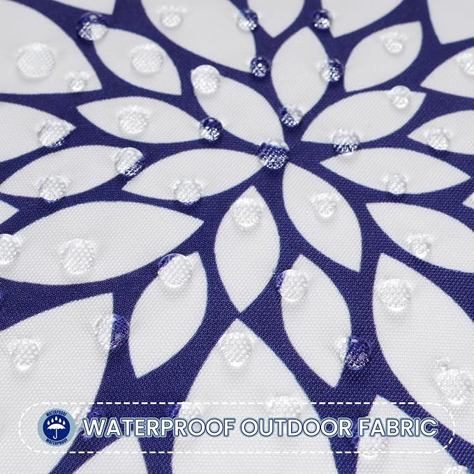 Blue Outdoor Floral Pillow Covers Waterproof 18x18 Set of 2, Outdoor Decorative Throw Pillows Waterproof For Patio Furniture Porch, Navy Blue and White Summer Patio Chair Cushion Covers 18 x 18