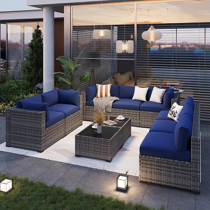 Aoxun Patio Furniture Sets, 10-Piece Outdoor Patio Furniture with Thick Cushions, Wicker Outdoor Conversation Set Sectional Sofa for Backyard, Poolside, Garden