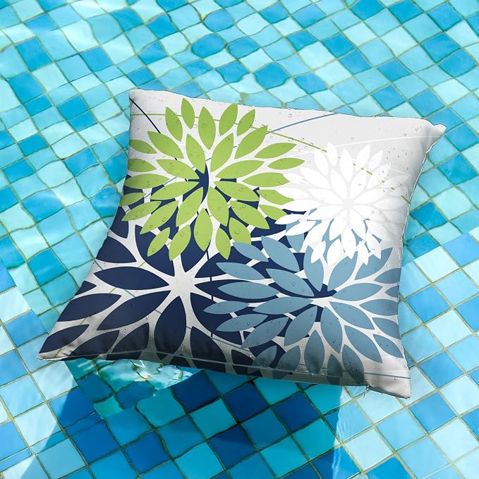 DFXSZ Pack of 2 Outdoor Waterproof Throw Pillow Covers 24x24 Green Blue | Polyester Colorful Spring Summer Floral Decorative Cushion Cases(NO INSERT),For Couch Patio Funiture Garden Home Decor