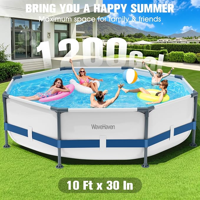 Above Ground Pool,10ft x 30in Frame Deep Swimming Pool,Round Family Pool,Large Above Ground Pool Easy Set,1200 Gallon Pool,Outdoor Backyard Pool for Kids,Adults-Deep Blue,Pump Not Included