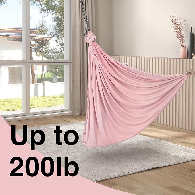 GarveeLife Dual-Layer Compression Sensory Hammock Swing for Kids & Adults, Calming Cuddle Chair, 360° Swivel, Deep Pressure Therapy, Durable & Comfortable, 300 lbs Capacity, Light Pink
