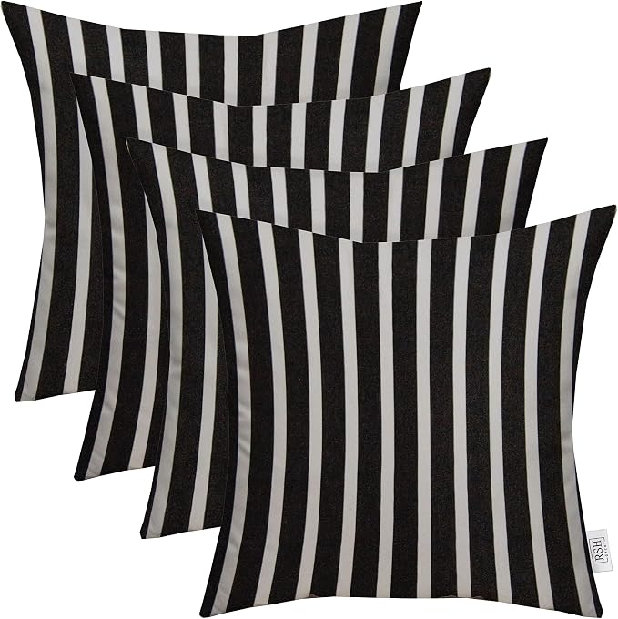 RSH DECOR: Sunbrella Square Throw Pillows Set of 4 | 17" x 17" | Water and Fade-Resistant Performance Fabric | Outdoor Pillow Covers with Down-Alternative Inserts | Shore Classic Black