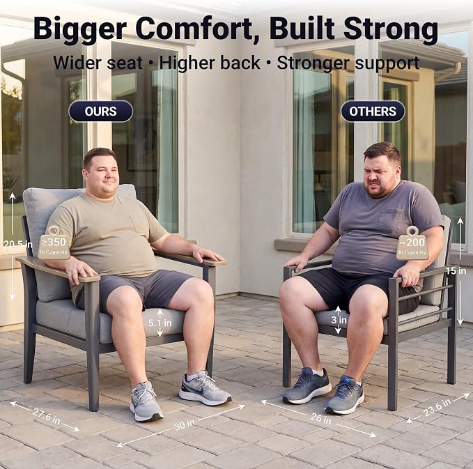 Aluminum Outdoor Patio Furniture Set, 4-Piece Outdoor Sofa with 5.1" Thick Cushions, 55,000 BTU Propane Fire Pit Table, Outdoor Couch for Balcony, Porch, Gray