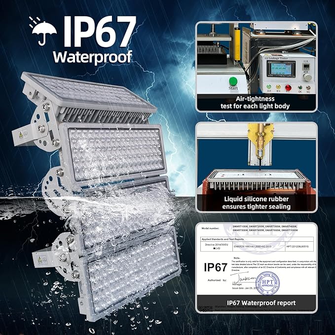 Kekeou Stadium Lights Outdoor LED Flood Light 400W 56000LM 6500K Arena Field Lights Surge 6KV IP67 Waterproof Parking Lot Light Adjustable Lighting Angle for Court