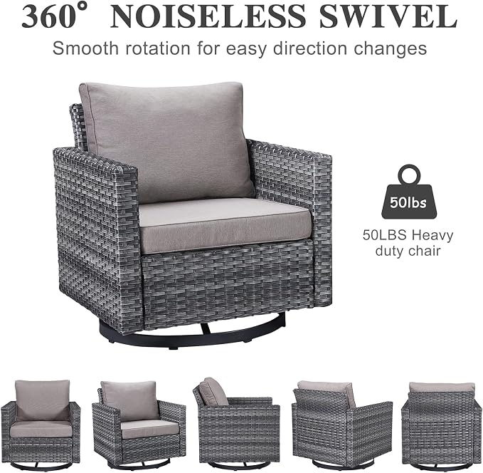 Belord Wicker Chairs Outdoor Bistro Set Oversize Patio Swivel Rocker, Rattan Outdoor Seating Set of 2 Swivel Glider Chairs Wicker Furniture for Porch Deck Backyard with Water-Resistant