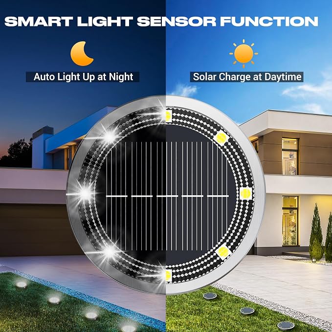 Mini Solar Ground Lights Outdoor, 4 Pack Flat Solar Powered Disc Lights, IP68 Waterproof, Anti-Rust, Landscape Lighting for Pathway Garden Yard Lawn Walkway Landscape Driveway, Cool White